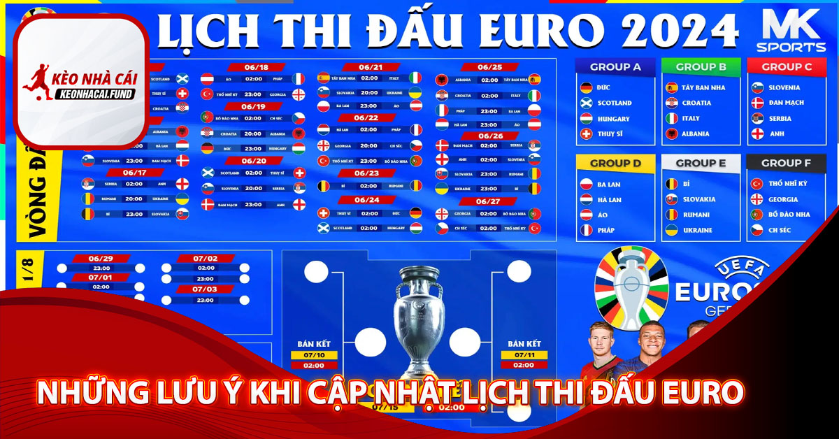 Những lưu ý khi cập nhật lịch thi đấu Euro